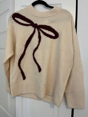 J. Crew Cream Sweater with Burgundy Bow Detail